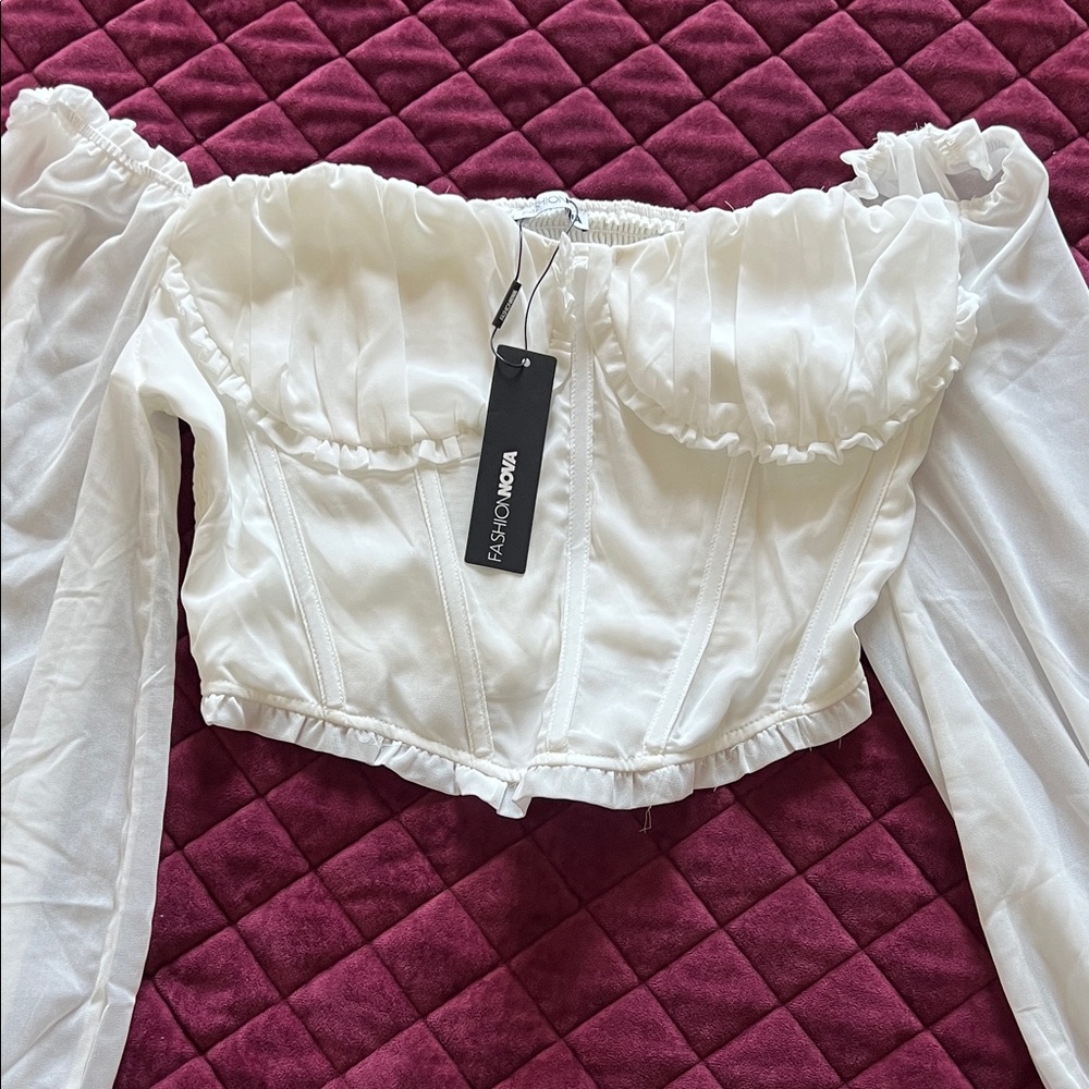 Fashion Nova White Ruffled Off-Shoulder Blouse